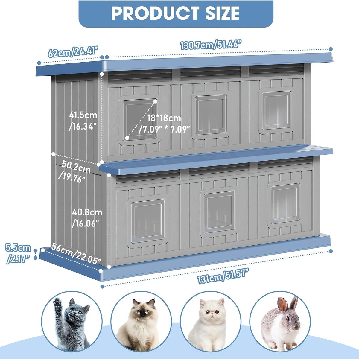 Double - Layer Stray Cat Apartment- with Two Floors And Multiple Small Windows, Large Space And Good Ventilation. for Stray Cats. Solid Structure, Gray - Black Color, Cozy Shelter for Stray Cats to Rest And Safe. Double Layer Cat House.
