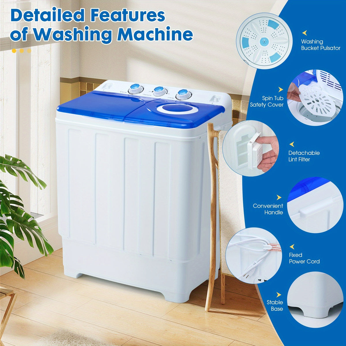 PLENTORA Portable Washing Machine Twin Tub - 28Lbs Compact Washer (18Lbs) And Dryer (10Lbs) Combo with Drain Pump - Mini Laundry Machine for Apartments, Dorms, Rvs, And Camping