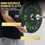 Rubber Bumper Plates with 7ft Barbell, 70LB to 410LB Heavy Duty Weight Plates + 2-Inch Barbell Combo, Bumper Plates with Steel Hub, Home Gym Strength Training for Deadlift Squat Bench Press, 1 Barbell Per Set