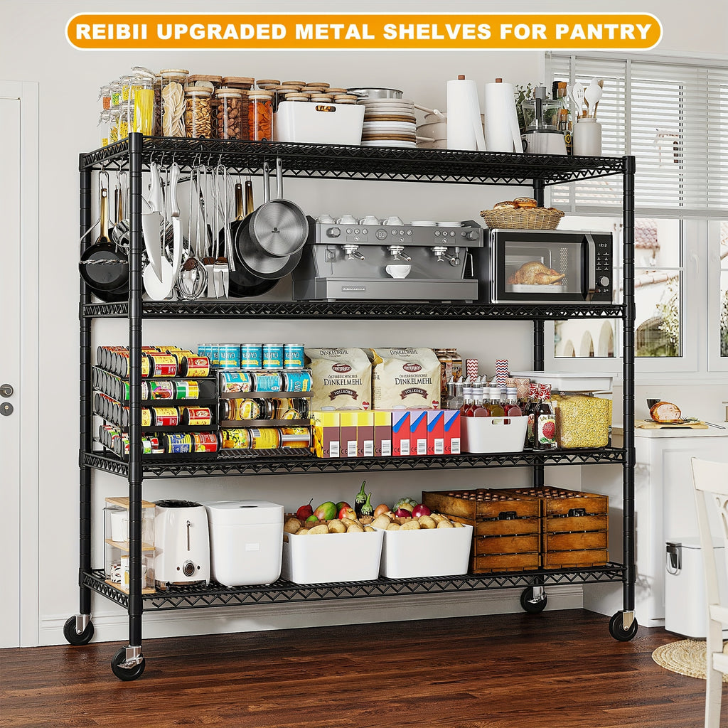 Storage Shelves 75.6" H Wire Shelving Unit with Wheels 2399LBS Heavy Duty Metal Shelves for Storage Adjustable Garage Storage Rack Pantry Shelf Commercial Shelving, 75.6" H X 55.5''W X 24" D Storage and Organization