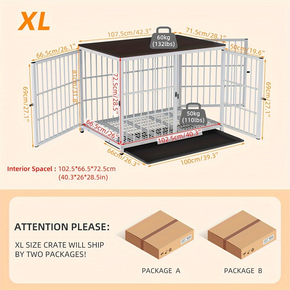 XL Large Dog Cage Heavy Duty Dog Crate Furniture, Unlimited Combinable Dog Kennel, Super Sturdy with Bottom Tray&3 Doors