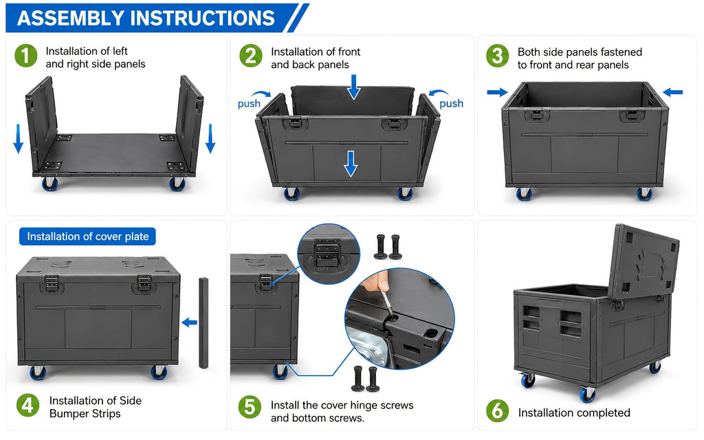 1pc Black Cable Trunk, ATA Road Case, Heavy Duty Utility Road Trunk Flight Case With Wheels, High Density Polyethylene (HDPE), Truck Pack Size Transport For Pro Audio And DJ Touring, Two Sizes Are Available