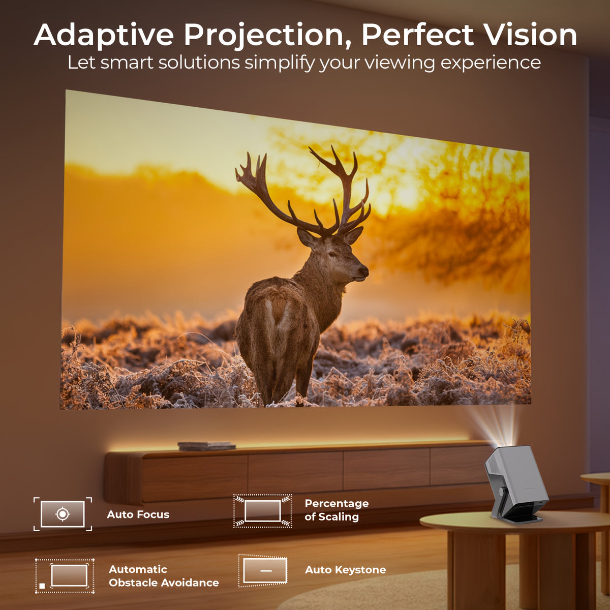 Smart Projector 8K Support Native 1080P, FHD Portable Projector, 5G WiFi And Bt5.4, Auto Focus & Keystone, 1400ANSI, Android 14, Compatible with PS5, Smartphones And Laptops, Perfect Gift!