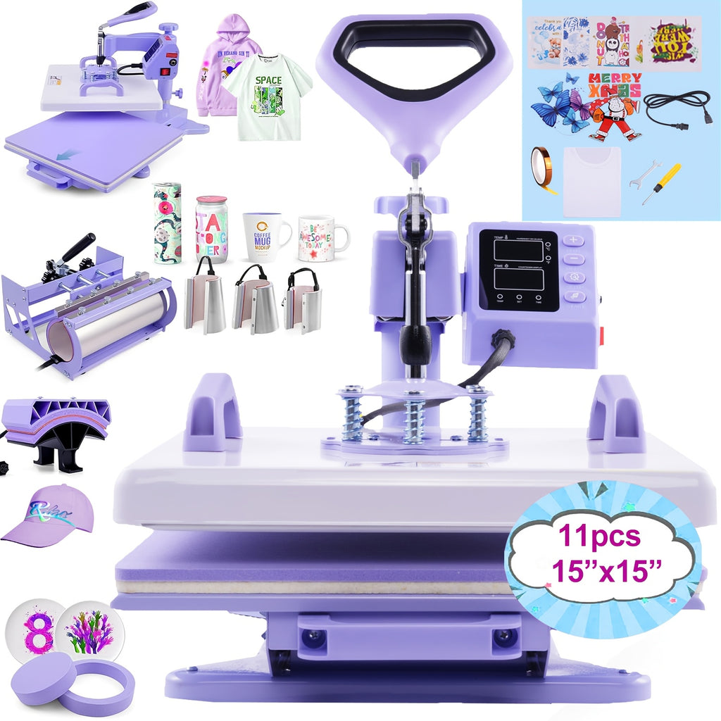 HOMDOX 15"x15" - 11pcs(8 In 1) / 8pcs(5 In 1) Heat Press Set With 30OZ Tumbler Press, Slide Out 360° Swing Away For T-Shirt/Cloth Bags/Tumbler/Mug/Hat/Plate - 15"x15" Slide Out T-shirt Heat Press Machine Can Only Press T-Shirt/Pillows/Cloth Bags
