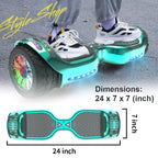6.5-Inch Hoverboard with 10-Mile Range and 7 MPH Top Speed, Self-Balancing Electric Scooter with Dual Motors, Portable Design and Smooth Riding Performance. The compact 6.5-inch wheels provide responsive handling and easy control, while the rechargeable b