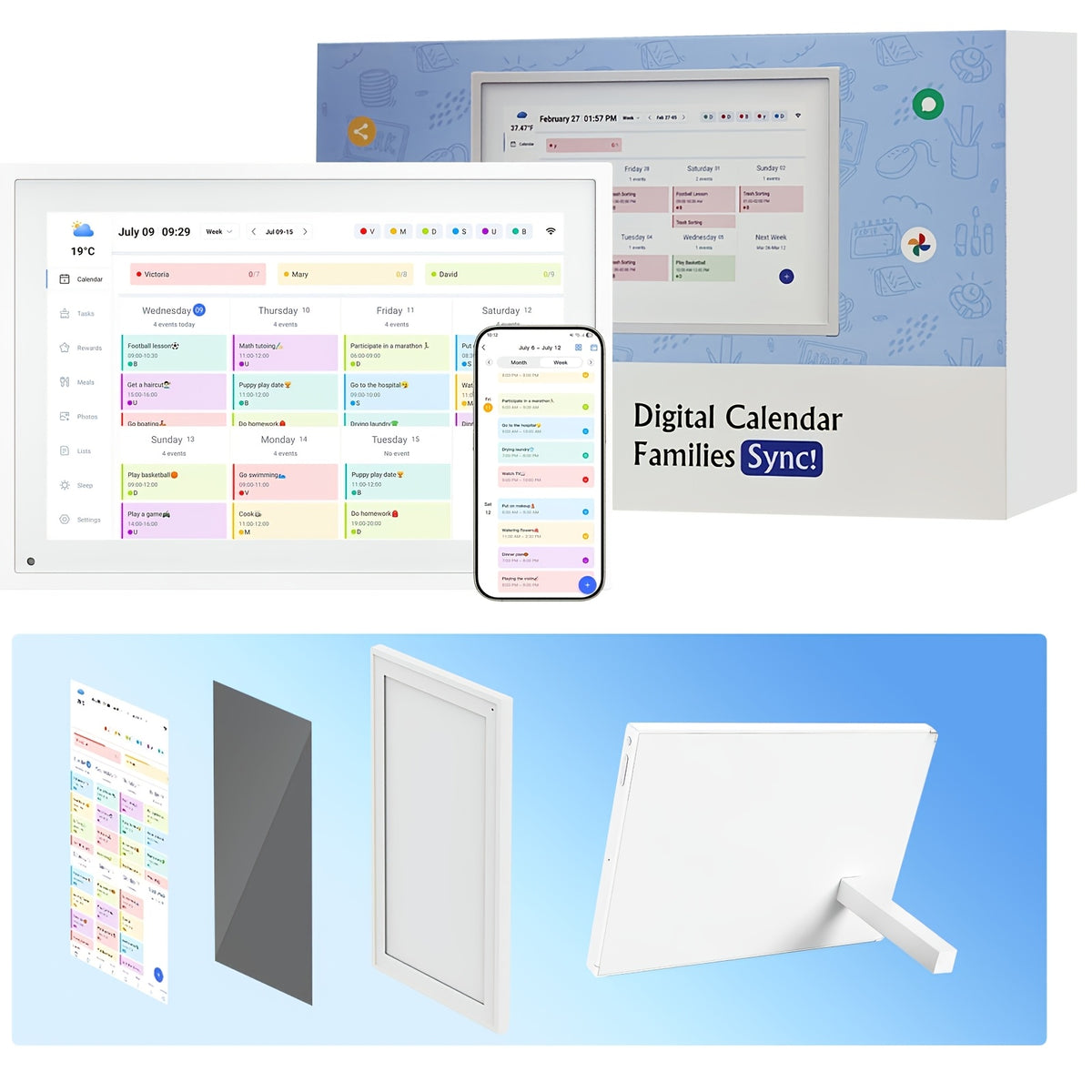 Digital Calendar Software, Size 10.1 Inches - An Interactive Online Scheduling Tool with A Color Grid, Recurring Events And Management Functions, No Installation Required, Including A Kit Of Nails, Supports, Electronic Pens, Etc.