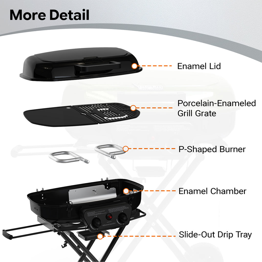 Portable 2-Burner Camping Propane Gas Grill, Enameled Foldable BBQ with Griddle for Outdoor Cooking, Green