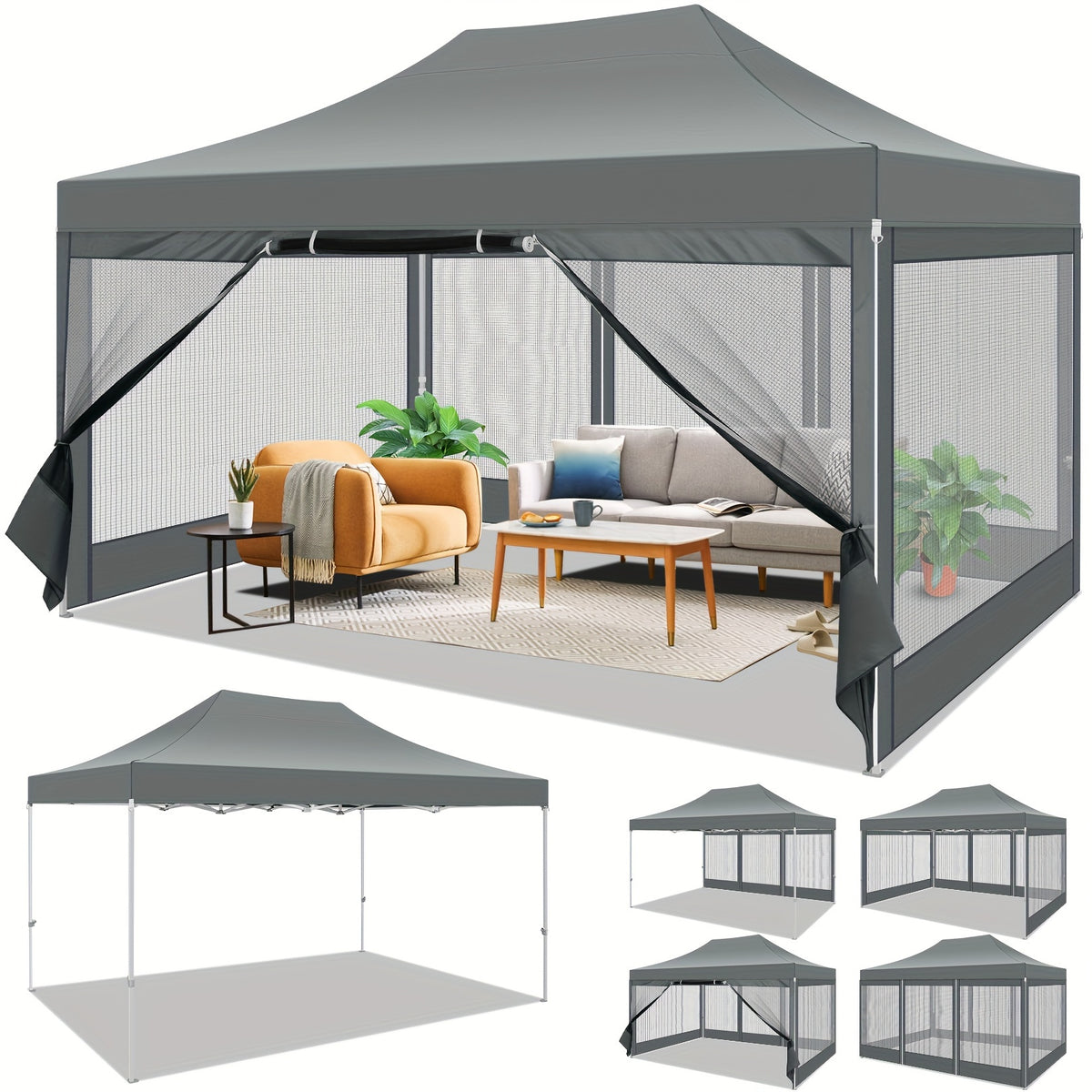 10x15ft Pop Up Tent, Canopy with Side Walls and Mesh, Includes Handbag, Enhanced Construction for Strength & Stability, Easy Setup, Perfect for Parties in Gardens, Lawns, Terraces, and Outdoor Festivals