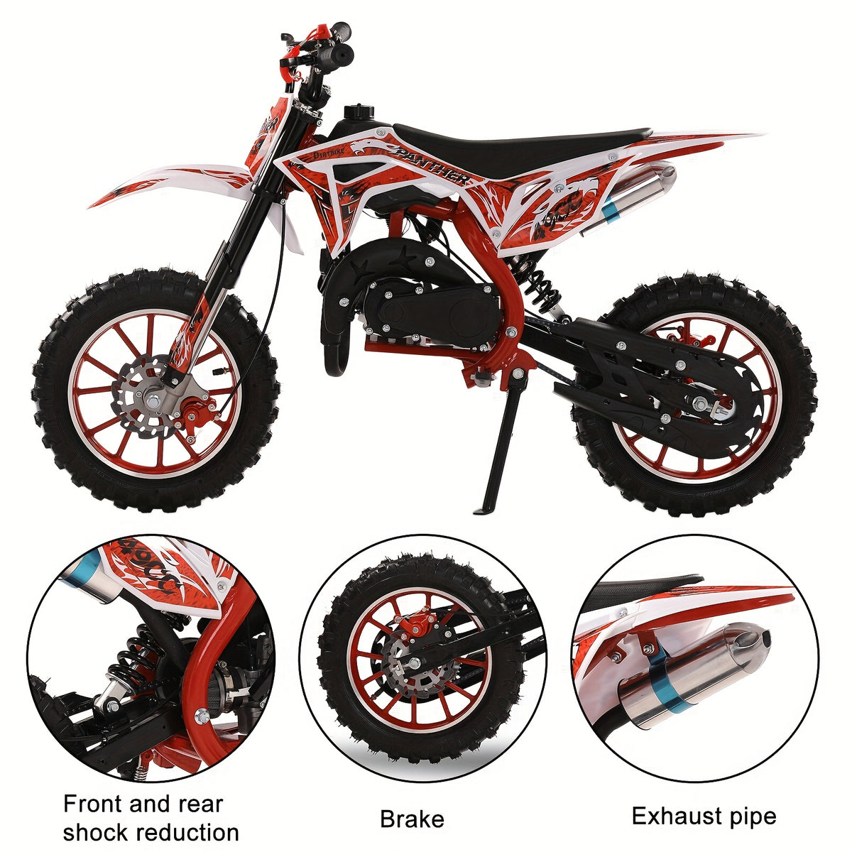 Dirt Bike 50cc Two-Stroke Mini Mountain Motorcycle with Front and Rear Disc Brakes and Top Speed Up to 25 mph