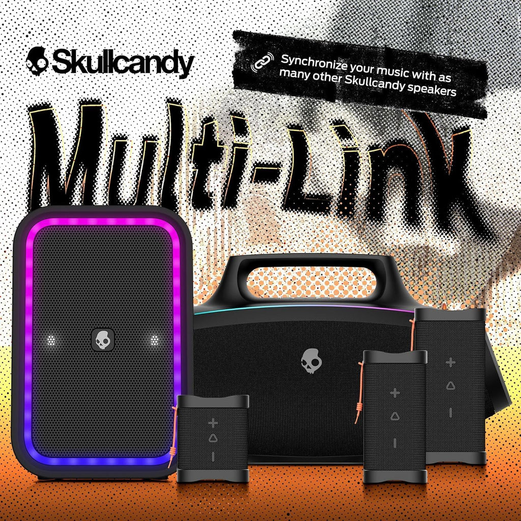 Skullcandy Barrel Bluetooth Boombox Speaker with LED Lightshow Mode – Water-Resistant Wireless Portable Speaker, Party Speaker, Outdoor Speaker, with USB-C & USB-A Charging Output, Carry Strap Not Included (Black) (80% New)