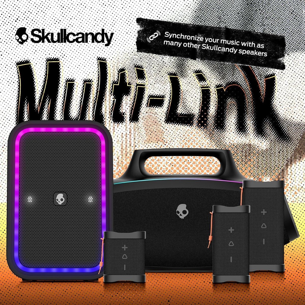 Skullcandy Barrel Bluetooth Boombox Speaker with LED Lightshow Mode – Water-Resistant Wireless Portable Speaker, Party Speaker, Outdoor Speaker, with USB-C & USB-A Charging Output, Carry Strap Not Included (Black) (80% New)