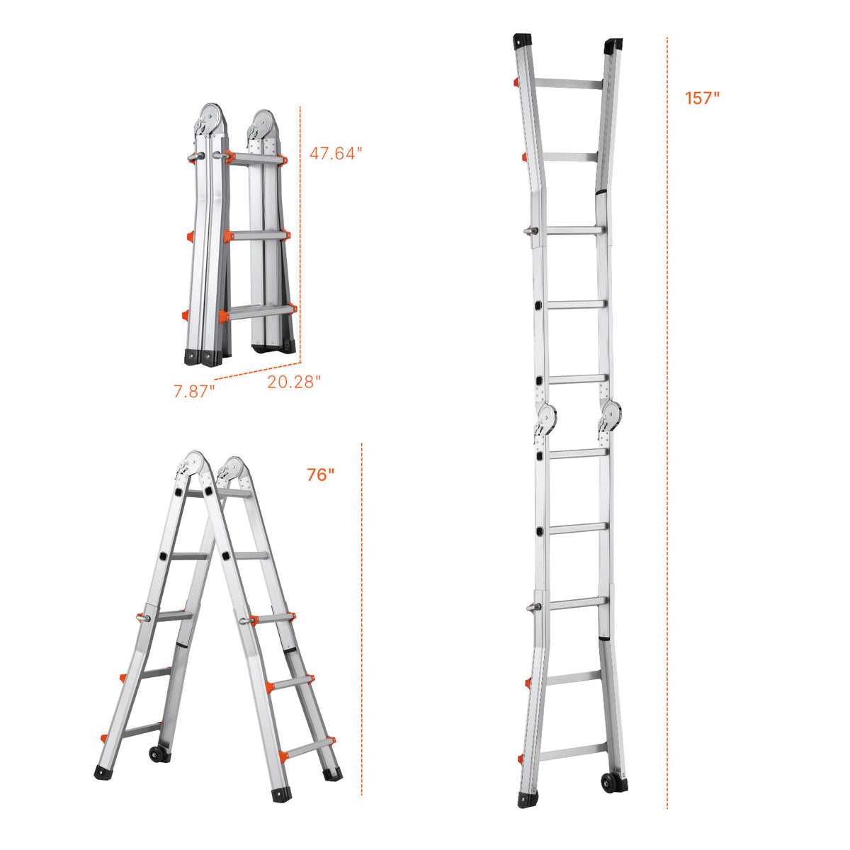 VEVOR Telescoping Ladder A Frame 9.5 FT 2880mm / 11FT 3350 mm / 13 FT 4000mm / 15.5FT 4670 mm / 17FT 5120 mm / 20FT 5990 mm/ 20.5FT 6230 mm Extension Multi-Function for Homework
