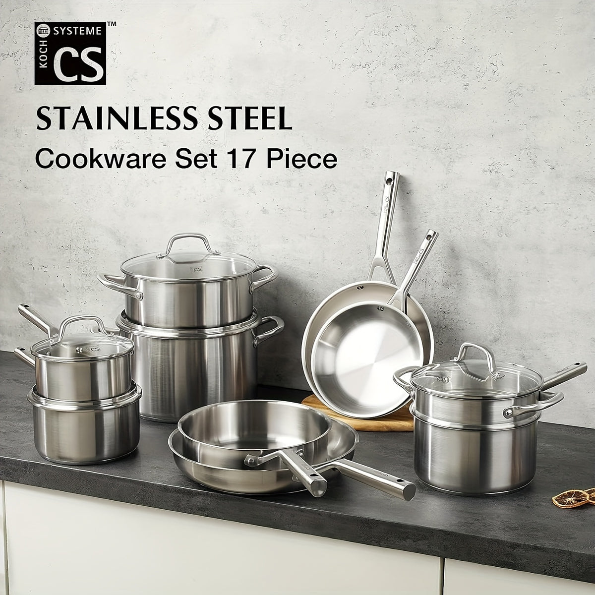 17pcs Stainless Steel Cookware Set, 17pcs Stainless Steel Pots And Pans Set for Home Cooking, Stainless Steel Kitchen Set Suitable for All Stoves, Induction Cookware Set, Oven & Dishwasher Safe