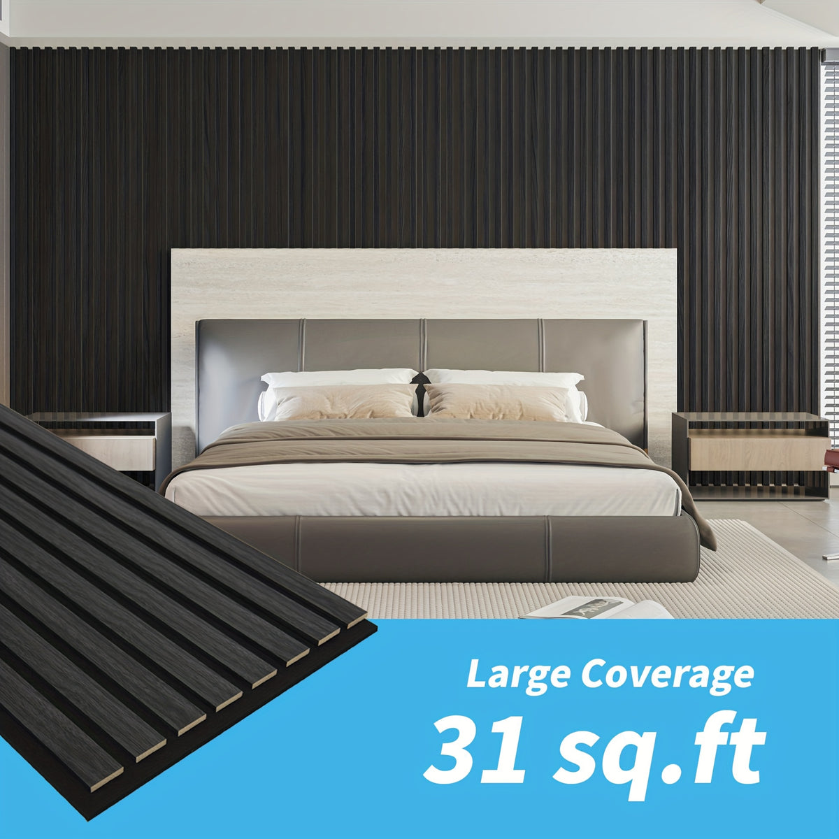 4-Sheet 93" X 12" Textured Wood-Look 3D Wall And Ceiling Tiles Noise Insulating MDF Grille Design, 31 Sq.Ft Coverage with Screws X56
