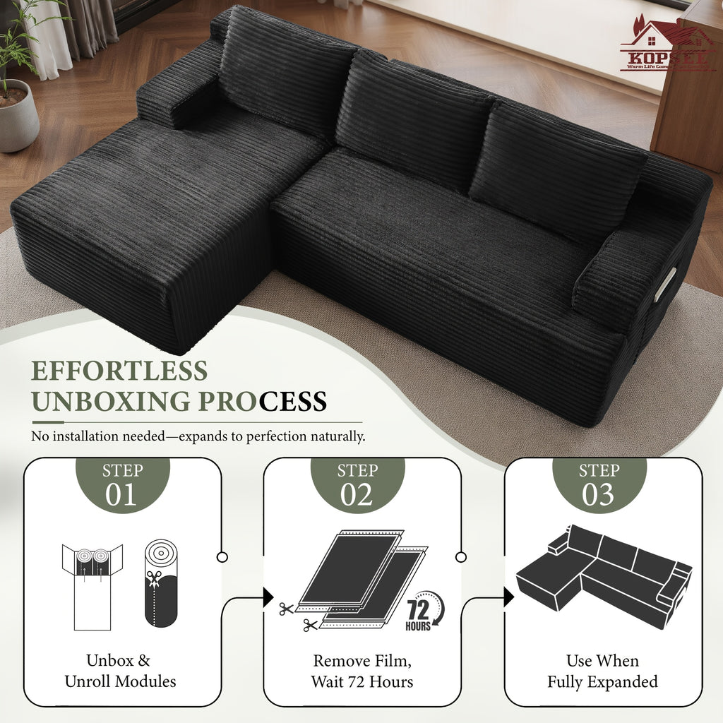 KOPSEE 96" Sectional Sofas for Living Room Cloud Couch Sofa with L-Shape Upholstered Boneless Couches Modern Modular Sectional Sofa with Chaise