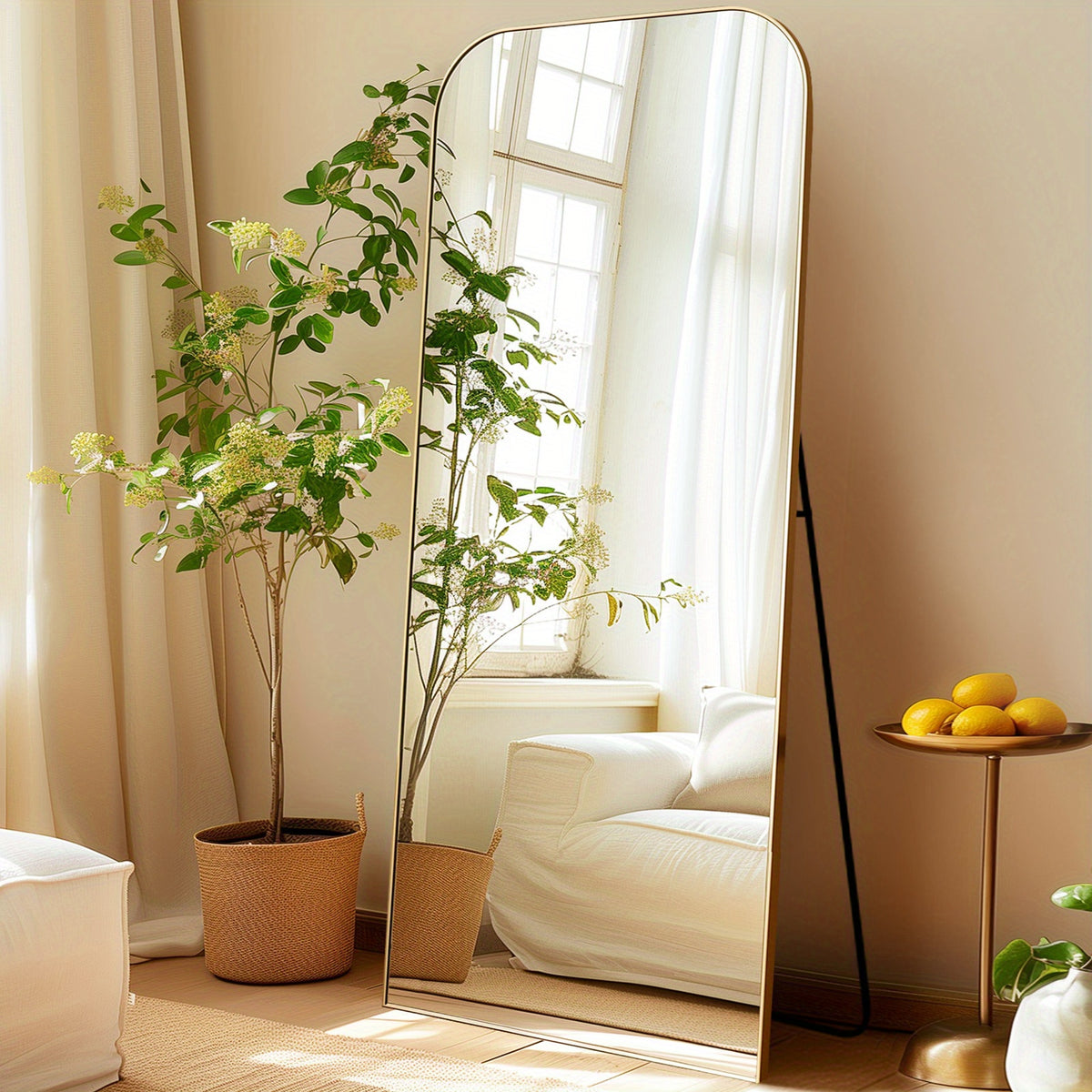 30 X 71 Inch Full Length Mirror, Golden Wall Full Body Mirror Full Length with Stand, Rounded Top Floor Mirror with Aluminum Alloy Frame for Bedroom Living Room