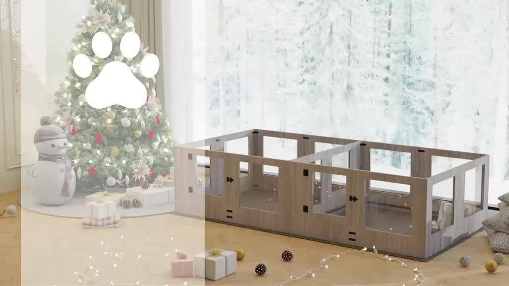 XXL 14-Panel Dog Playpen & Whelping Box with Tempered Glass, Sturdy MDF Construction, and Safety Rails - Spacious Indoor/Outdoor Pet Enclosure for Dogs and Puppies, Puppy Playpen