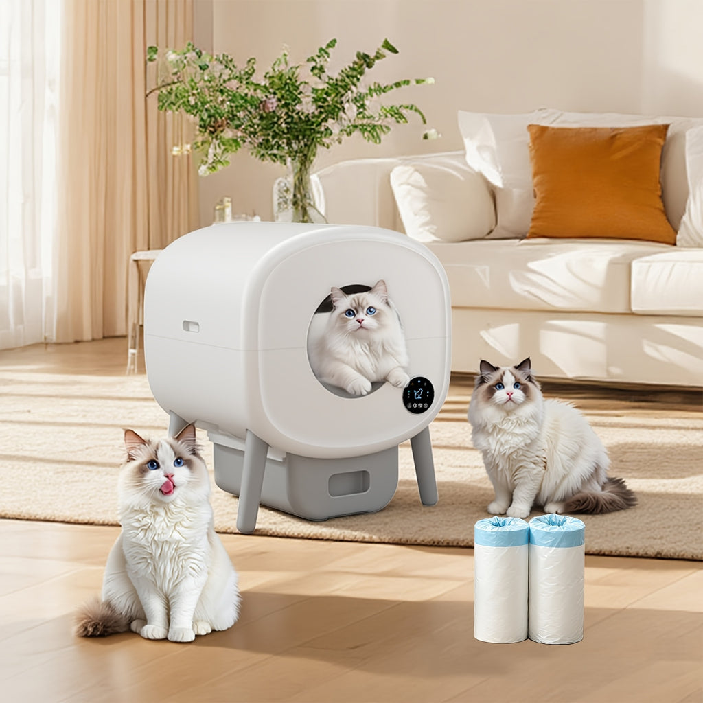 ECORUI Automatic Cat Litter Box, Self Cleaning Litter Box Large Capacity for Multiple Cats, App Control with Safety Sensors, Removable Washable Liner, 2 Rolls Garbage Bags, Grey, Refurbished, Without Battery