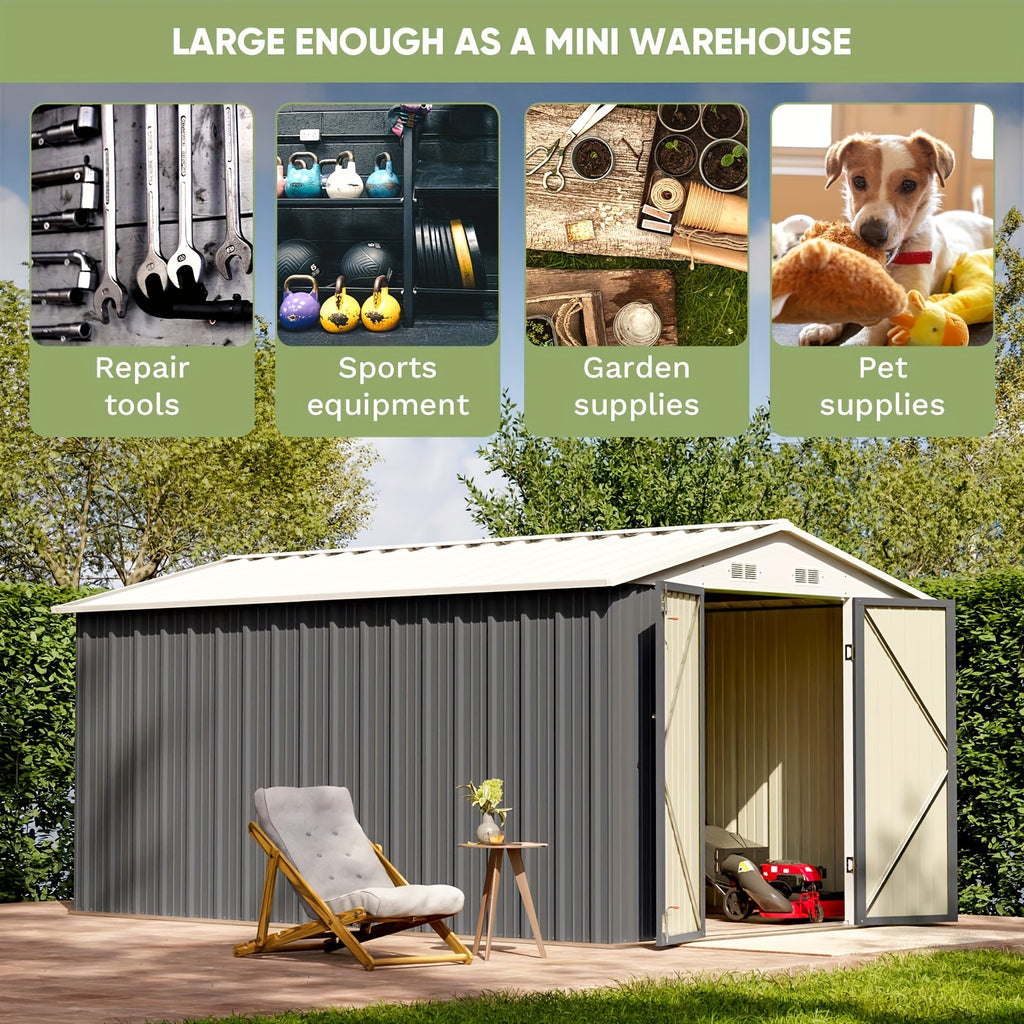 GUNJI 8 X 12ft Outdoor Metal Storage Shed, Garden Shed with 2 Shelves, Tool Sheds for Backyard Garden Patio Lawn