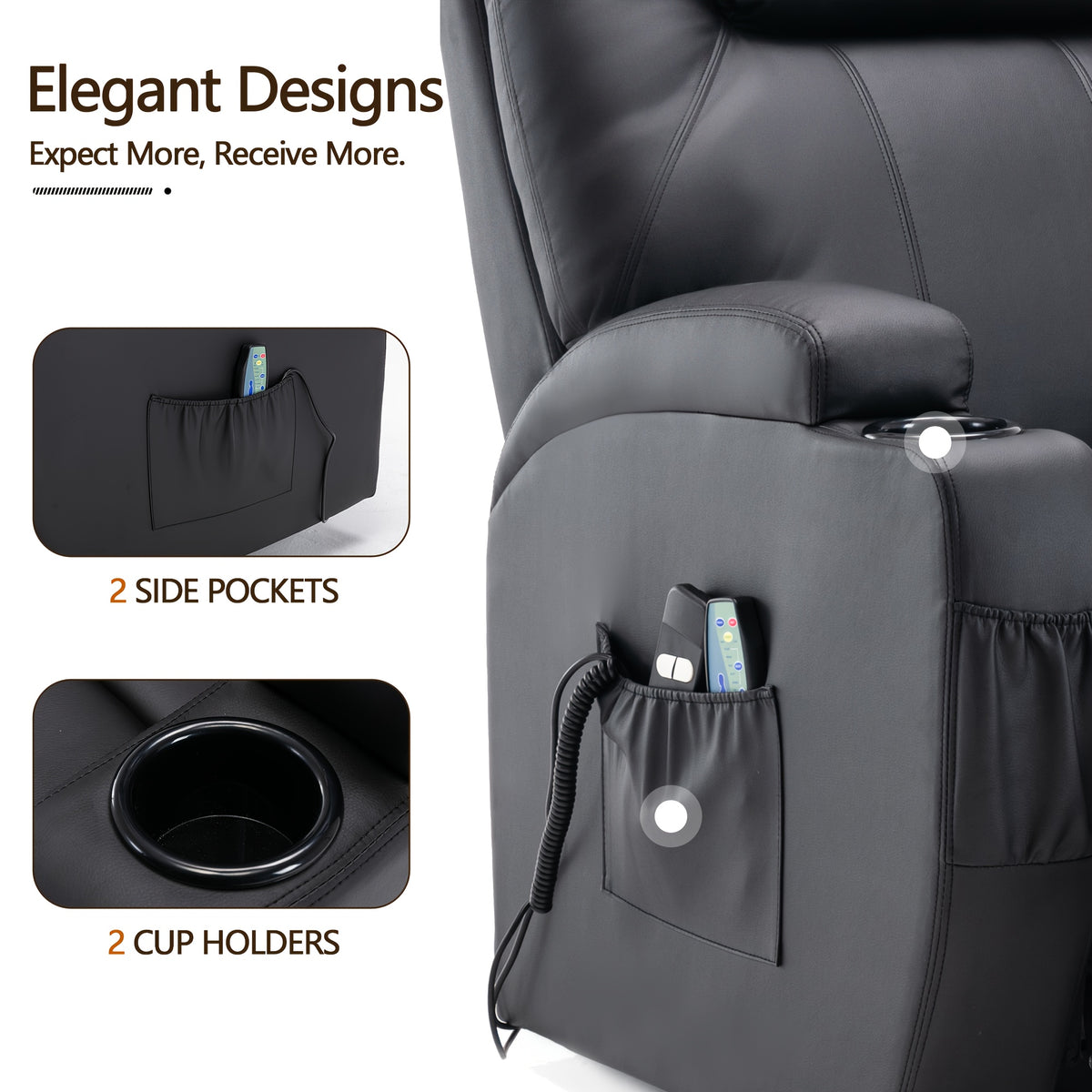 Living Room Massage Chair, Recliner With Heating Function, Adult Electric Lift Chair, Storage Side Pockets And Cup Holders, Medium-sized Leisure Chair, Comfortable PU Leather Material, Orange And Blue Are Technical Fabric