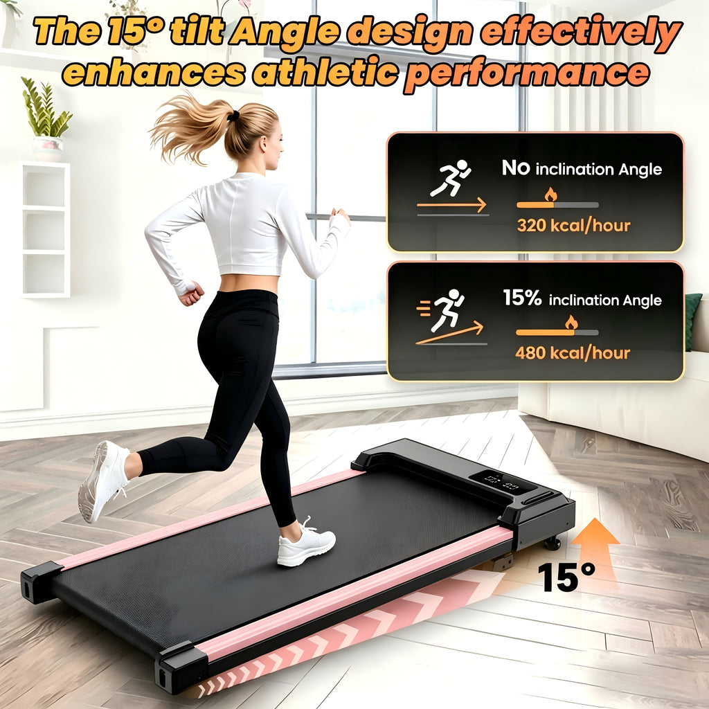 Portable 15% Incline Under Desk Walking Pad Treadmill, 2.5HP Lightweight Home Office Fitness Treadmill, 4-in-1 Walking Pad for Walking And Jogging Quiet, 265Lbs Capacity with Remote Control & LED Display, Walking Training, Weight Loss for Women