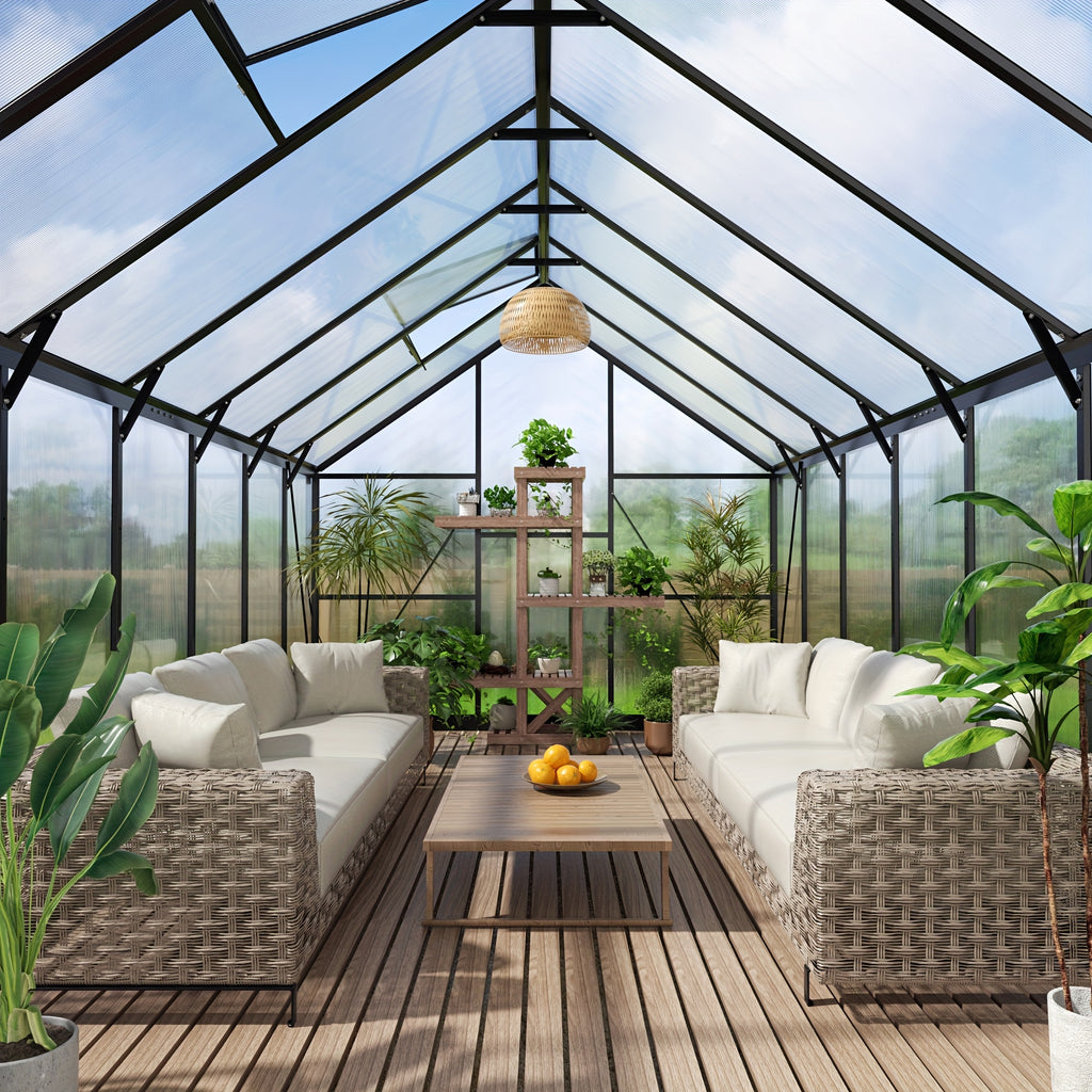 Spacious Outdoor Polycarbonate Garden House - Walk-in Design with Strong Aluminum Frame, Quick Setup, Roof Ventilation, and All-Year Round Protection - Ideal for Backyard Gardening and Greenhouse Use to Help Plants Flourish in Every Season