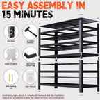 Garage Shelving Heavy Duty, 5-Tier Industrial Shelving Unit with Hooks, Adjustable Storage Shelves for Garage, Basement, Warehouse, Utility Shelves