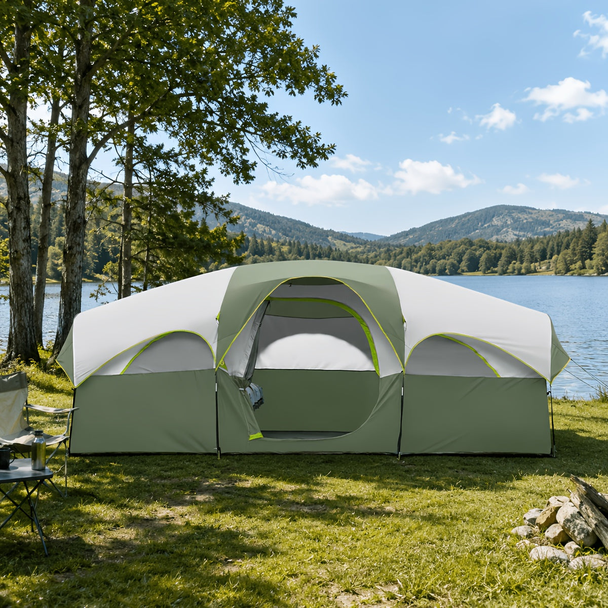 8-Person Family Camping Tent with Removable Two-Room Divider for Quick Outdoor Setup and Open Views