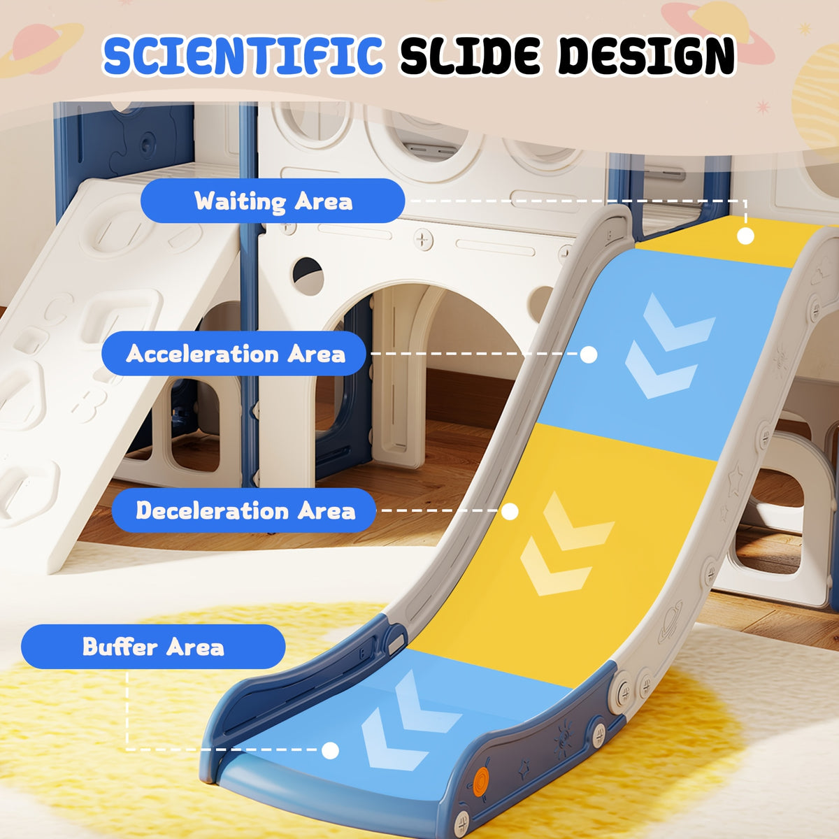 9in 1 Toddler Slide Set Playground Indoor & Outdoor Fun for Kids & Babies, Featuring Climbing Board, Basketball Hoop, Telescope, Storage Space And Non-Slip Steps