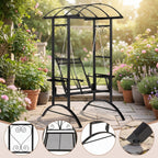 Outdoor Porch Swing with Stand for Adults, Patio Swing Chair with Removable Cushions and Side Tables for Garden, Balcony, Backyard and Poolside