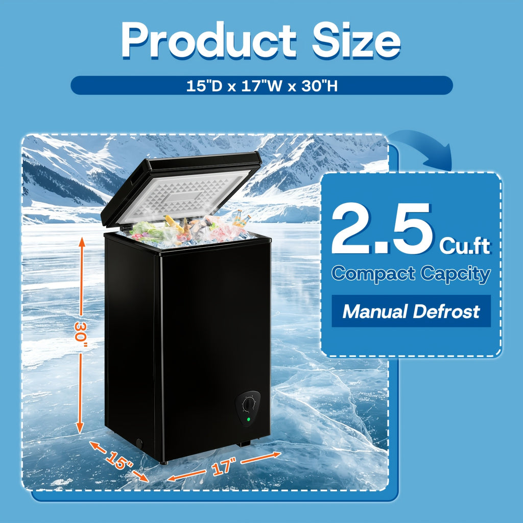 [Large Chest Freezer] Chest Deep Freezer, Large Freestanding Chest Freezer With 7 Level Adjustable Thermostat, Compact Top-Opening Deep Freezer With Removable Storage Baskets, Black