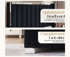 LUXOAK Velvet Upholstered Platform Bed with 58" Tall Channel Tufted Wingback Headboard, Plating Trim & No Box Spring Needed