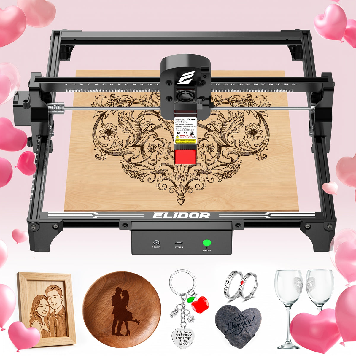ELIDOR Z6 Laser Engraving And Cutting Machine 0.01 High Precision 6000Mw High Power 300 X 300Mm Engraving Area, Engraving Speed 10000Mm/Min, High Cost-Performance Engraving Machine Tool, Can Engrave Wood Leather Jewelry Coating Metal Etc