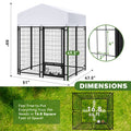 Heavy Duty Outdoor Dog Kennel for Large Dogs - Welded Steel Wire Playpen with Secure Lock, Waterproof Roof Cover & 2 Rotating Bowls, Easy to Assemble, Perfect for Small/Medium/Large Dogs