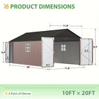 12x20/6x4ft Metal Storage Shed - Outdoor Garden Shed Kit, Lockable Tool Shed, Backyard Shed with Double Hinged Doors, Carport for Car, Truck, Bike And Lawn Mower & Equipment, Brown