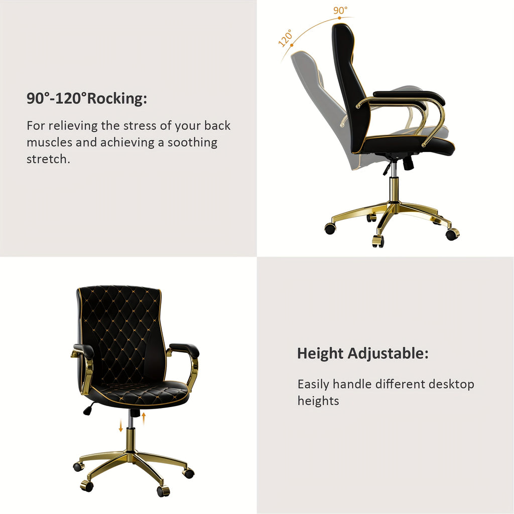 Executive Office Chair with Golden Frame for Swivel Seating and Workspace Mobility at Your Desk
