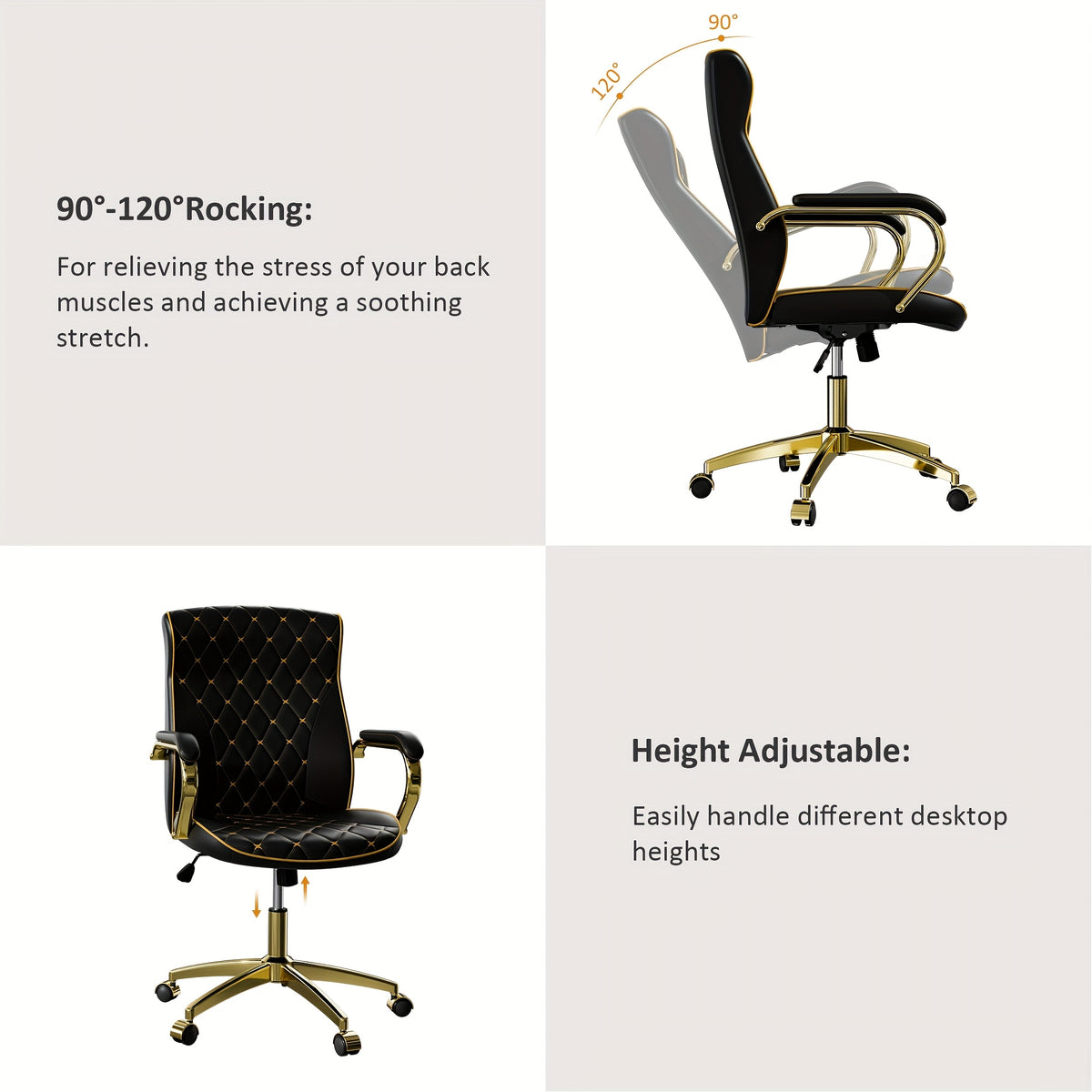 Executive Office Chair with Golden Frame for Swivel Seating and Workspace Mobility at Your Desk