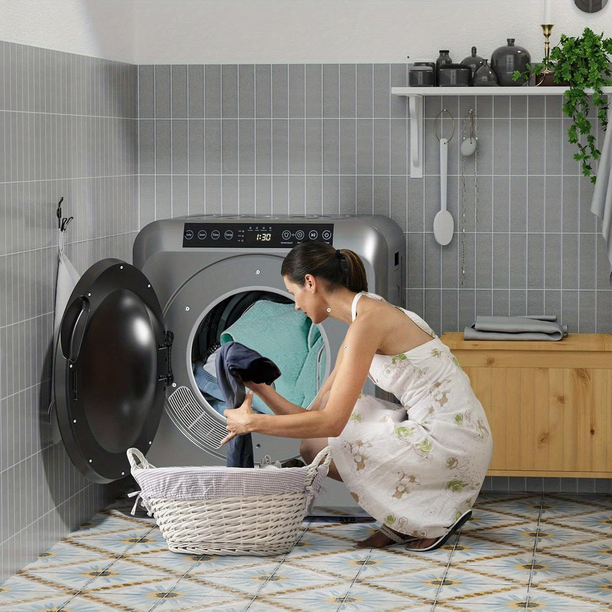 13.2LBS Portable Clothes Dryer for Apartments - 3.5 Cu.Ft Compact Front Load Dryer with LCD Touch Panel, Stainless Steel Tub & Quiet Operation, for Home, Dorm, RV