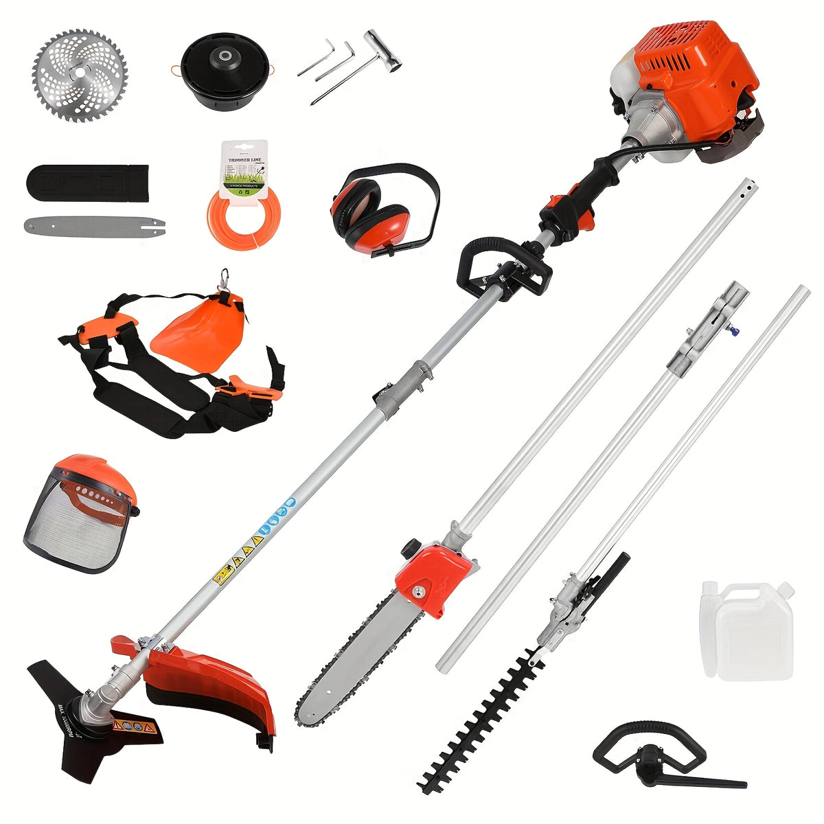 52cc 5-in-1 Gas Powered Weed Eater With Hedge Trimmer & Pole Saw, Multi-Attachment Brush Cutter, 2-Stroke Lightweight Trimming Machine For Yard Maintenance, 37.2 Pounds