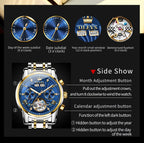 OLEVS Men's Mechanical Watch — Automatic Stainless Steel Wristwatch with Luminous Dual-Calendar Large Dial