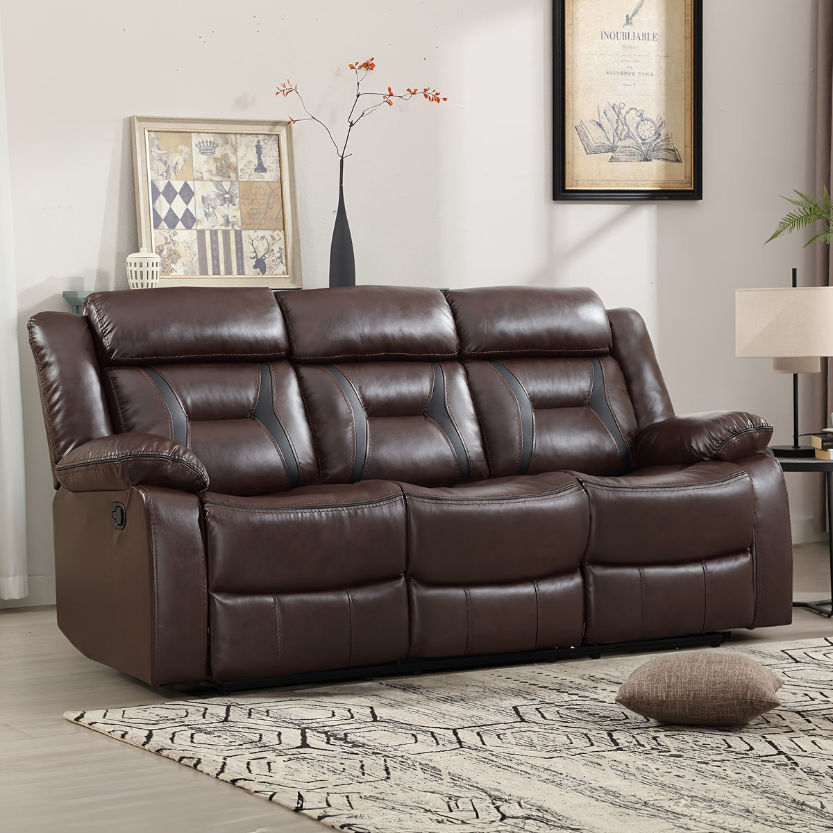 Faux Leather Manual Recliner Set: 3-Seat Sofa, Loveseat, Recliner Chair for Living Room And Meeting Room
