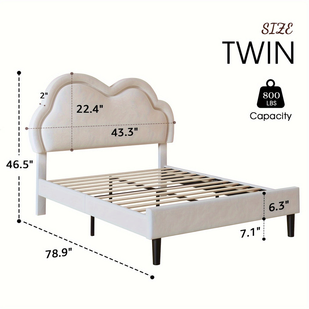 LUXOAK LED Velvet Platform Bed Featuring an Adjustable Cloud Headboard - No Box Spring Needed, Easy Assembly