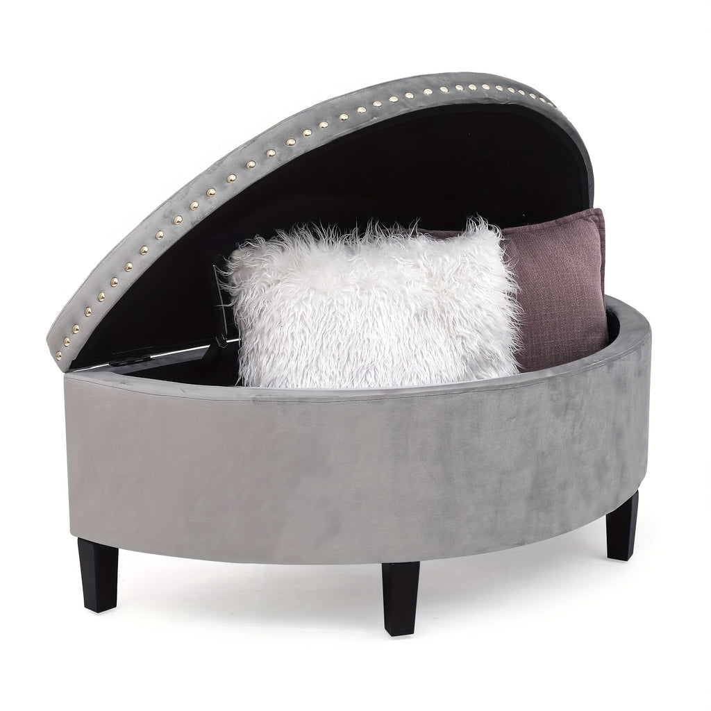 43.5" Velvet Storage Bench with Button Tufting Rivet Details Half Moon Ottoman for Living Room, Bedroom, Or Entryway Sturdy Hardwood Frame, Hidden Storage, Elegant Design, Living Room Seating Elegant Velvet Bench Velvet Upholstery, Bench for Bedroom