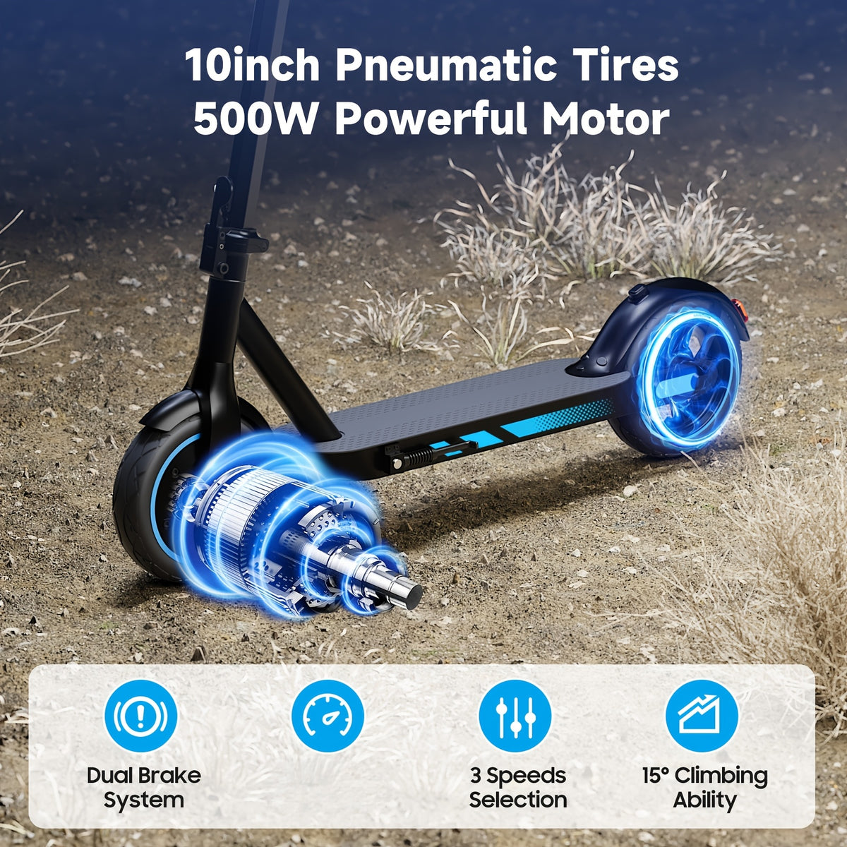 V10 Electric Scooter, 500W Foldable E-Scooter with 10-Inch Tires and 28-Mile Range for Adults