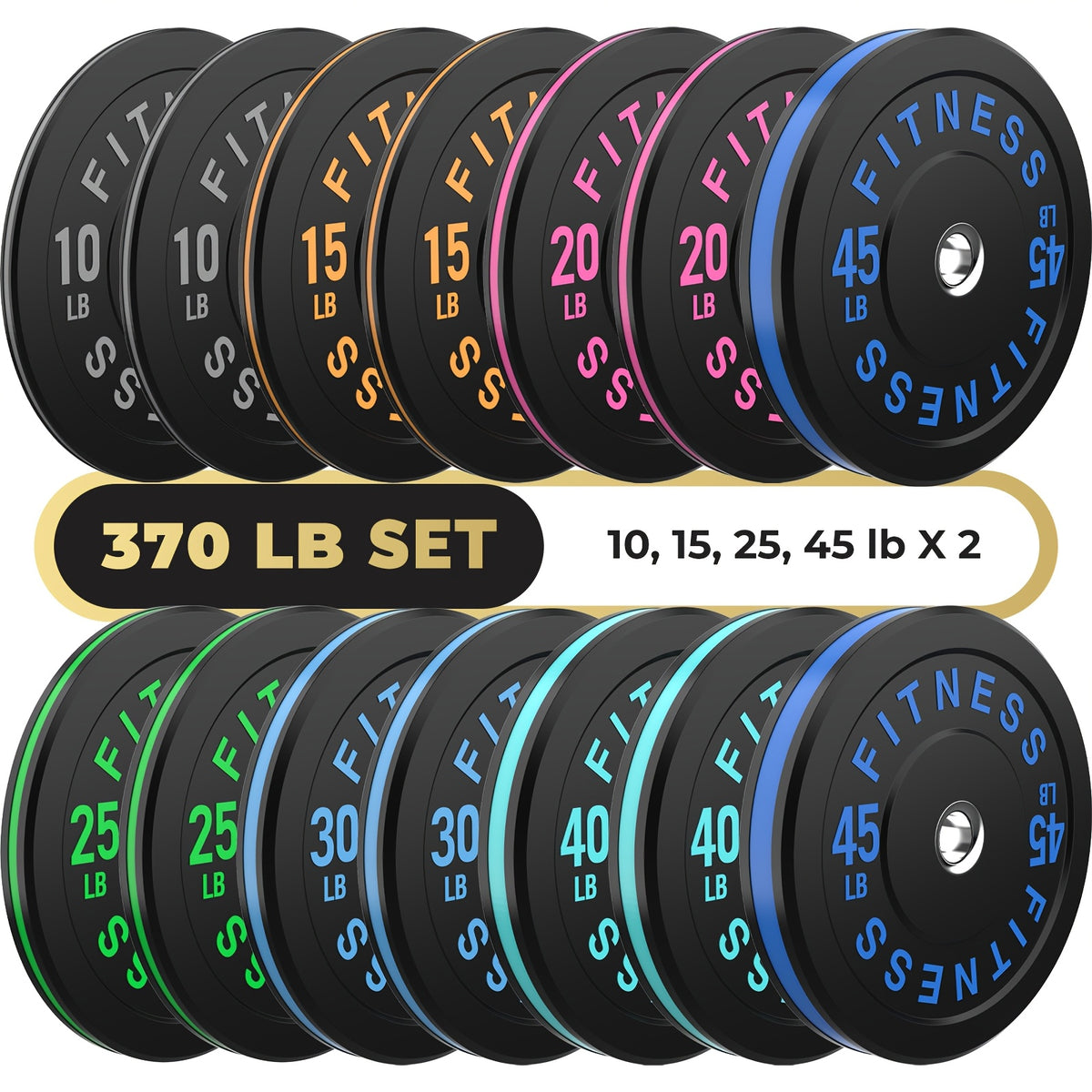 Black Bumper Plates Pro Rubber Weight Plates with Colored Rim, Low Bounce Strength Training Plate for Home & Gym(70-400 Lbs), Barbell Weight Plates for Weight Lifting