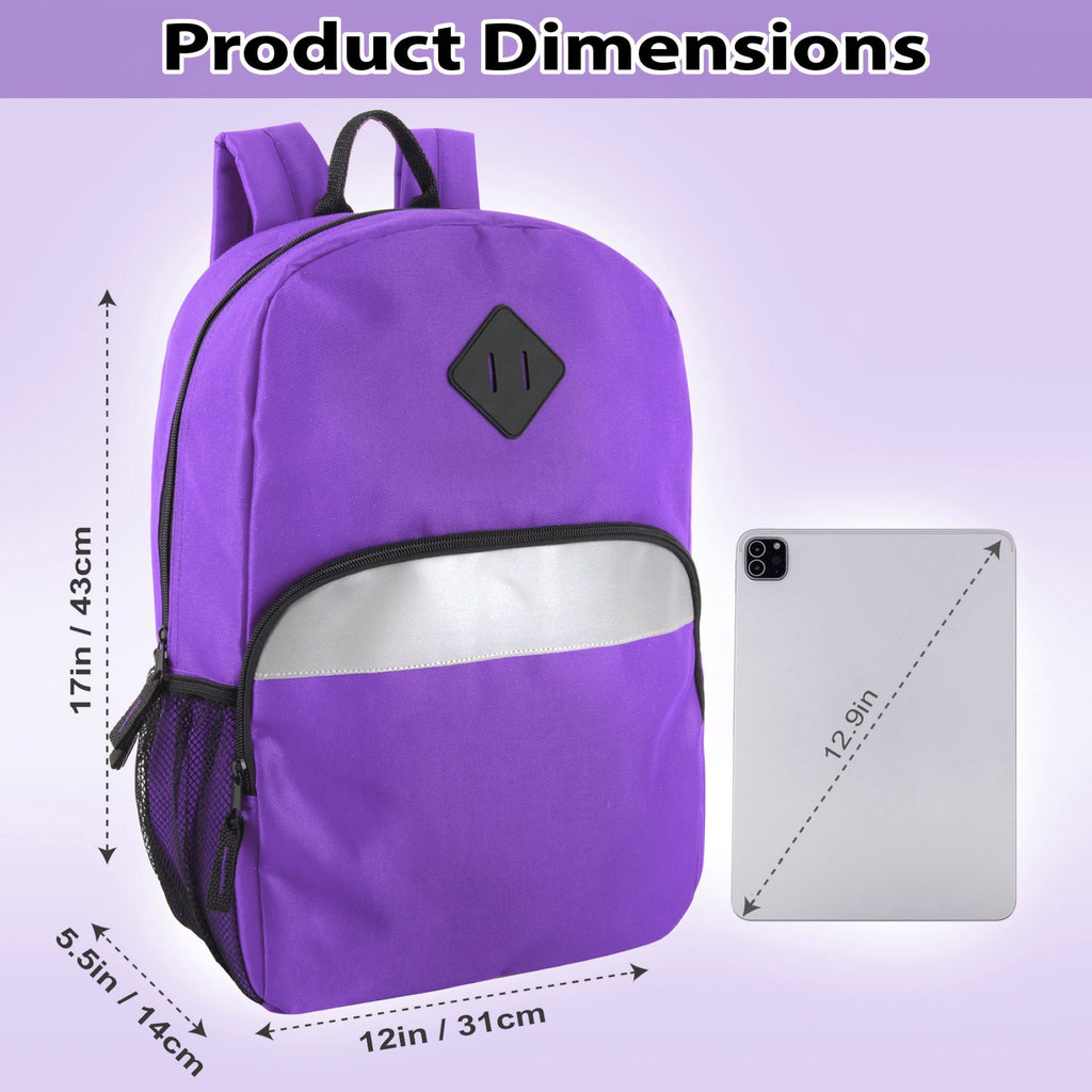 Trailmaker (24 Pack) 17" Backpack – Reflective School Backpack with Padded Straps, Water Bottle Pockets for Kids & Adults, School Travel Camp
