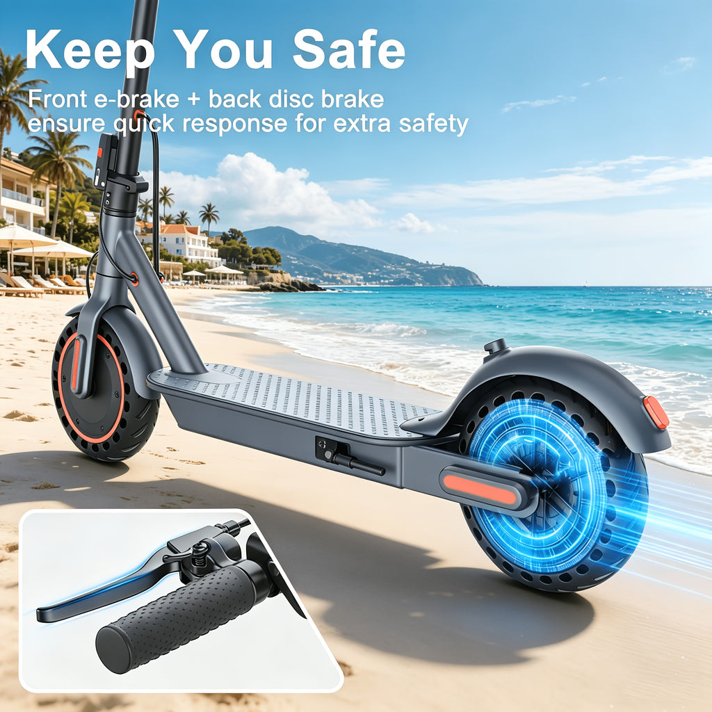 Long Distance Folding Adult Electric Scooter, 350W Motor, 8.5 Inch Anti-Slip Solid Tires, Smart APP& LCD Dashboard, 3 Adjustable Speeds, Dual Safe Brakes, LED Headlight Taillight, Built-in Bell, Aluminum Alloy Body, 265 LBS Load, Low Maintenance