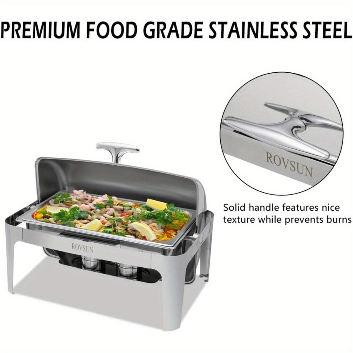 Chafing Dish Buffet Set, 9 Quart Roll Top Stainless Steel Chafer, NSF Rectangular Set with Food Pan, Water Pan and Fuel Holders, for Wedding, Parties, Banquet, Catering Events only for cooking