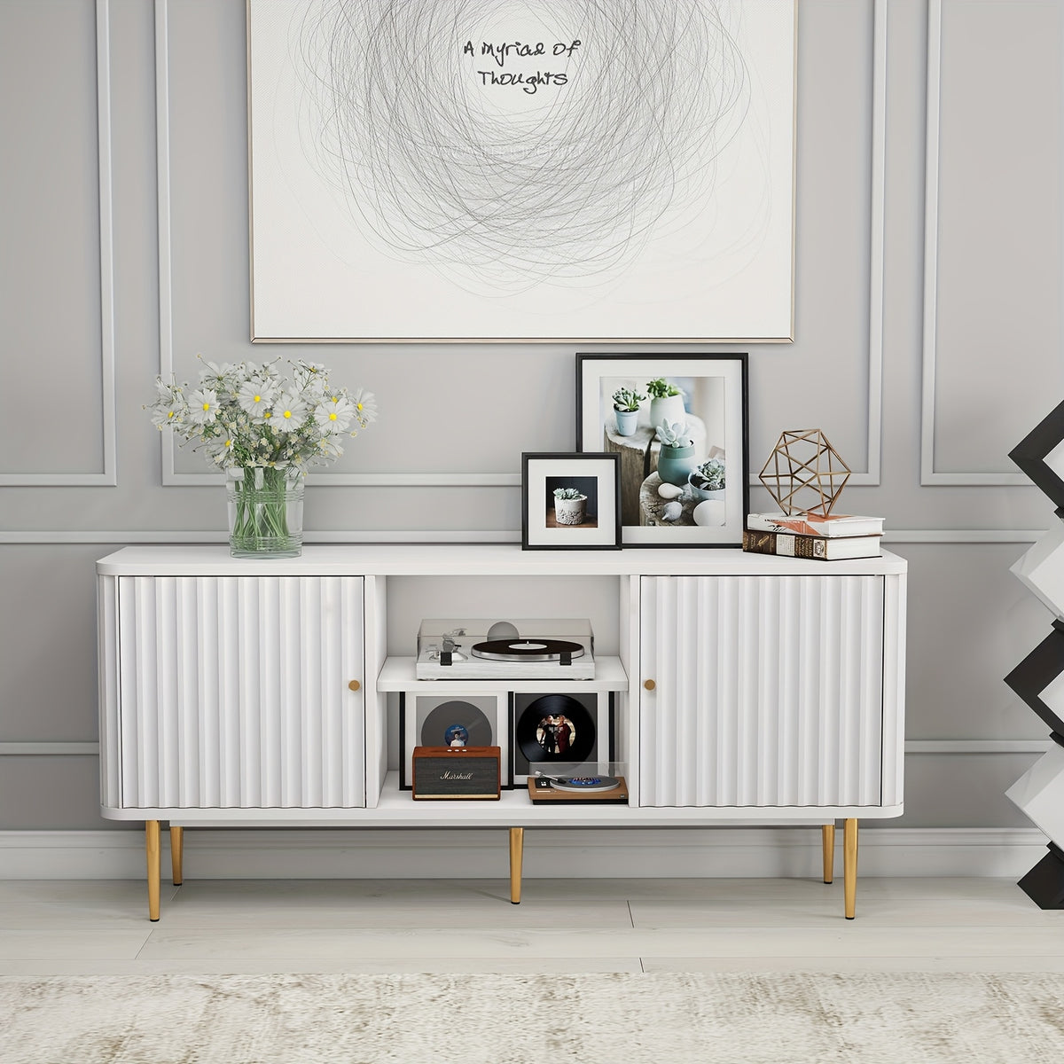 Mid Century Modern TV Stand For 55/60/65 Inch TV, 55" Fluted TV Stand, Entertainment Center With Storage, Television Stands, TV Console, Media Console For Living Room, Bedroom
