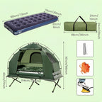 MULTIGOT Outdoor Foldable Camping Tent Cot, 5-In-1 Elevated Camping Tent W/ Sleeping Bag, Air Mattress, Pillow, Sunshade, Portable Single Sleeping Cot W/ Carry Bag for Hiking, Travel, Picnic